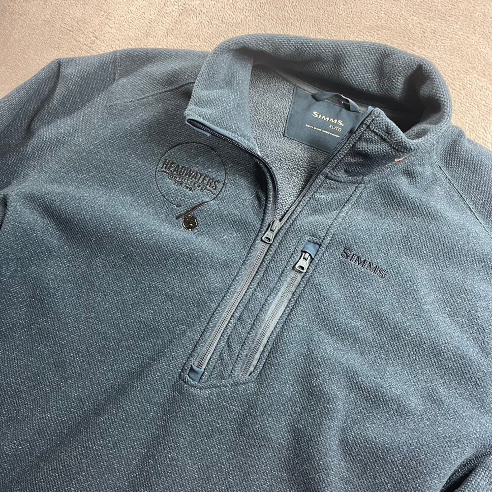 Simms Mens XL Blue Textured Fleece Quarter Zip Pullover Headwaters Outfitters